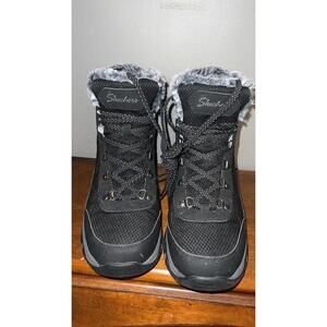 Skechers Trego - Stormie Ankle Boot Black Women’s Size 10 Faux Fur Trim PREOWNED